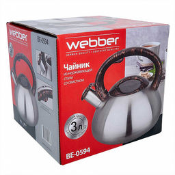 Чайник для плиты 3,0л нержавеющая сталь WEBBER ВЕ-0594 со свистком сатин