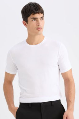 Slim Fit Dar Kesim Bisiklet Yaka K?sa Kollu Basic Duz Tisort