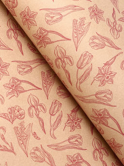 Бумага упаковочная крафт Ирисы красный цвет на коричневом фоне, 0.72?105% м, 60 г