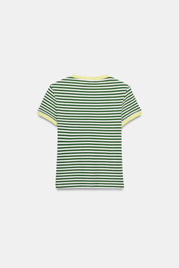 CAMISETA RAYAS MANGA CORTA / Verde / Crudo