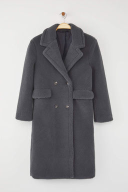 Antrasit Kurklu Kruvaze Regular Uzun Pelus Kaban TWOAW26KB00020 - Trendyolmilla фото 6