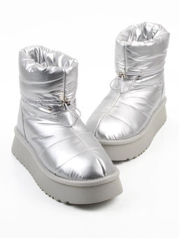 04-WA003-2M GREY/SILVER Ботинки зимние женские (натуральная кожа, курточная ткань, 100% шерсть)