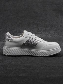 03-A1018-9 WHITE/SILVER Кроссовки женские (натуральная кожа)