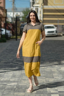 Платье 100% лен с капюшоном