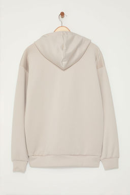 Vizon Oversize/Genis Kesim File Detayl? Kapusonlu Sweatshirt TMNAW25SW00173 - Trendyolmilla фото 7