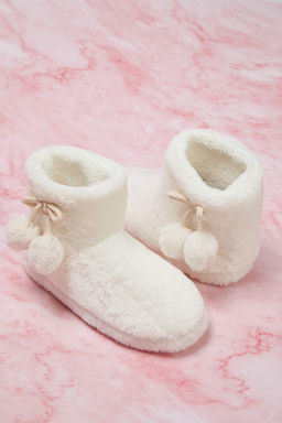 Ekru Ponpon Detayl? Pelus Kad?n Panduf Ev Botu TAKAW26ER00007 - Trendyolmilla фото 4