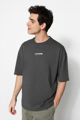 TRENDYOL MAN Antrasit Oversize/Genis Kesim Kabar?k Bask?l? %100 Pamuklu T-Shirt TMNSS23TS00171 - Trendyolmilla фото 24