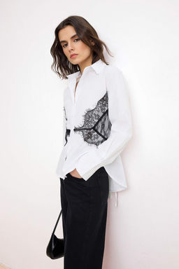 Beyaz Dantel detayl? Beli Ayarlanabilir Gomlek TWOSS26GO00164