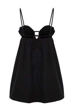 Siyah A-Kesim Cicek Nak?s Detayl? Dokuma K?sa S?k Abiye Elbise TPRSS24EL00197 - Trendyolmilla фото 8