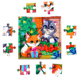 Деревянный пазл «Новый год! Весёлый праздник», 16 деталей