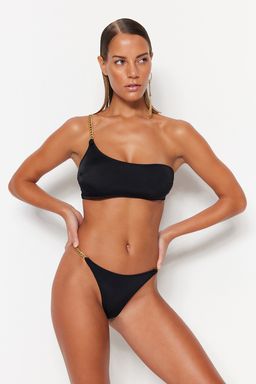 Siyah Zincir Aksesuarl? High Leg Brazilian Bikini Alt? TBESS22BA0046