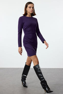 TRENDYOLMILLA Mor Duz Buzgu/Drape Detayl? Bodycone/Vucuda Oturan Mini Orme Elbise TWOAW25EL00230