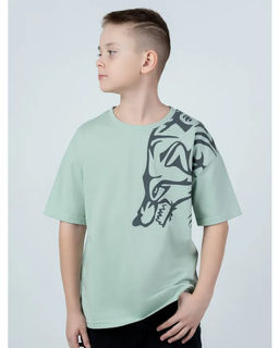 Футболка Эштон оверсайз Принт-Волк, цвет св.Хаки, кулирка 100% х/б - 5+ фото 2