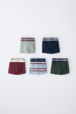 AGES 6-14 / PACK OF FIVE PAIRS OF STRIPED AND NUMBERED BOXERS