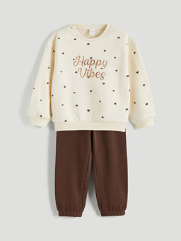 Bisiklet Yaka K?z ?ocuk Kal?n Sweatshirt ve E?ofman Alt?