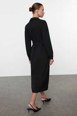 TRENDYOLMILLA Siyah Kusakl? Maxi Dugme Detayl? Dokuma Elbise TWOAW25EL00479  фото 5