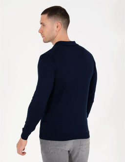 Lacivert Slim Fit Polo Yaka Y_n Kar___ml_ Basic Triko Kazak