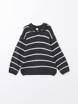 Bisiklet Yaka ?izgili Erkek Bebek Triko Kazak