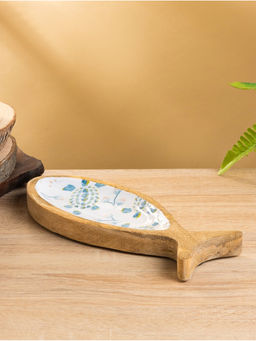 Блюдо в форме рыбки «Черепаха и цветы», 25.5×10×2 см, дерево манго