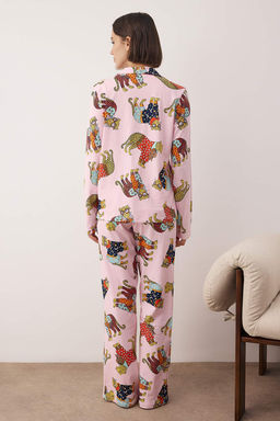 Pembe %100 Pamuk Kaplan Bask?l? Orme Pijama Tak?m? THMAW26PT00202 - Trendyolmilla фото 4