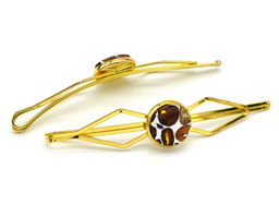 Заколка для волос с янтарем мозаика 14*70мм цв.золотистый