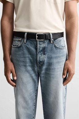 TOPSTITCHED LEATHER BELT