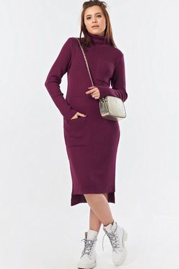 Платье теплое миди с высоким горлом бордовый меланж