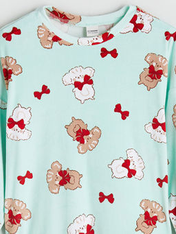 Bisiklet Yaka Kadife K?z ?ocuk Pijama Tak?m?