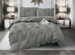 КПБ EFOR SATIN с одеялом с вышивкой "листок" серый евро