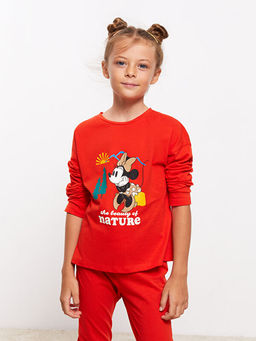 Bisiklet Yaka Minnie Mouse Bask?l? Uzun Kollu K?z ?ocuk Pijama Tak?m?