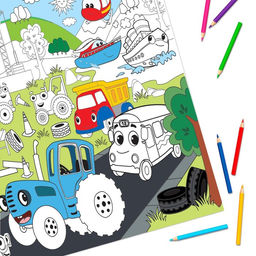 Раскраска-гигант Весёлый транспорт, 84 59 см, Синий трактор  фото 3