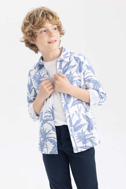 Льняная рубашка с длинным рукавом с рисунком для мальчика - Defacto фото 3