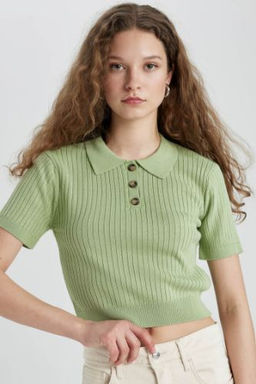 Slim Fit Dar Kesim Polo Yaka K?sa Kollu Triko Tisort
