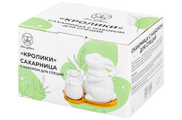 Набор - сахарница 200 мл 15,5*11,5*13 см "Заяц с капустой" с ложкой + солонка+перечница на дер.подст