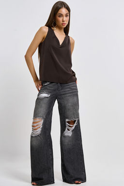 Топ атласный свободного силуэта шоколад