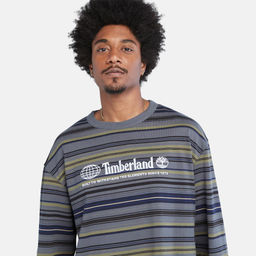 Футболка с длинным рукавом Timberland Longsleeve Striped Linear Logo Regular серая  фото 4