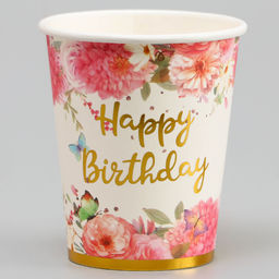 Стаканы бумажные С днём рождения, 6 шт., цвет розовый