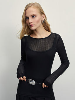 Двухслойный лонгслив в рубчик / Zarina  фото 2