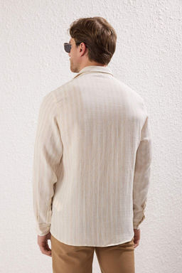 Bej Regular Fit Cizgili Nefes Alabilen Pamuklu Muslin Gomlek TMNSS25GO00015 - Trendyolmilla фото 4
