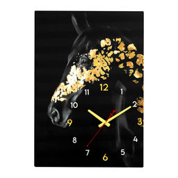 Часы - картина настенные интерьерные «Лошадь чёрное золото», бесшумные, 50×70 см