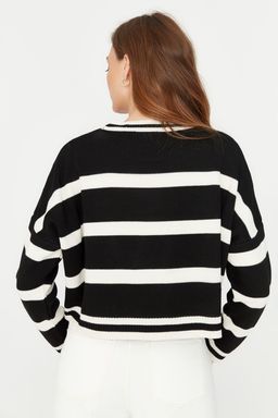 Siyah Crop Cizgili Triko Kazak TWOAW23KZ00205 - Trendyolmilla фото 3