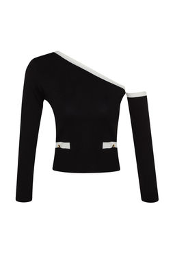 Siyah Merserize Gorunumlu Crop Kol C?kar?labilir Premium Iplik/Ozel Iplik Triko Kazak TWOAW24KZ01148 - Trendyolmilla фото 8