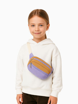 Сумка детская поясная на молнии, наружный карман, сиреневая, бежевая