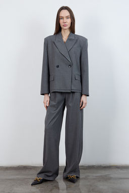 Antrasit Kemerli Cizgili Wide Leg/Genis Paca Pantolon TWOAW26PL00110