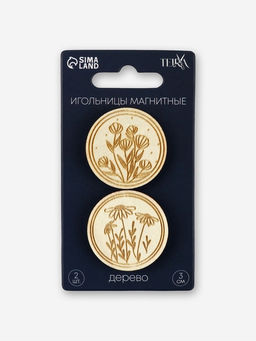 Игольница «Цветы» TEIRA, с магнитом, круглая, d=3 см, набор 2 шт., деревянная