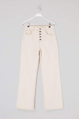 Ekru Yuksek Bel Straight/Duz Kesim %100 Pamuklu Jeans TWOSS26JE00183