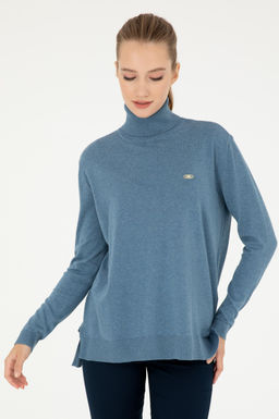 Женская синяя базовая водолазка