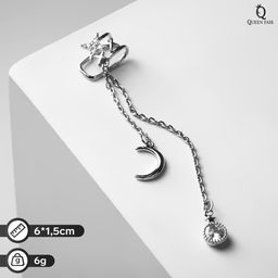 Серьга Кафф звёздное небо с подвесками, цвет белый в серебре
