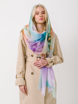 Большой, мягкий, тонкий и очень нежный двусторонний палантин с рисунком в стиле арт-деко - Tantino фото 10