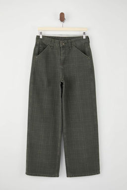 Cok Renkli Ekose Desenli Yuksek Bel %100 Pamuk Baggy Jeans TWOSS26JE00052